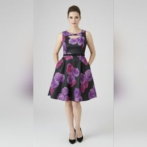 Gaby Skye Sz12 Sleeveless Fit Flare Floral Dress, Bow Belt Party Wedding Coktail